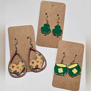 St Patrick's Day Earrings NEW Set Of 3 Pot Of Gold Irish Clover Hearts GIFT 🎁